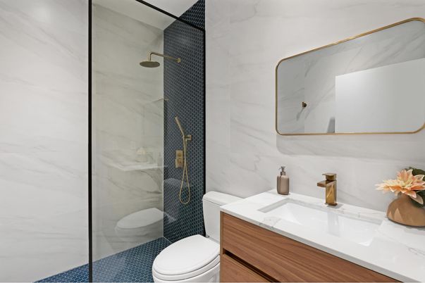 Bathroom, Glass Shower, Interior, Marble Walls