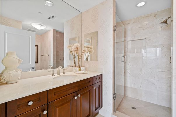 Bathroom, Glass Shower, Interior, Recessed Lighting