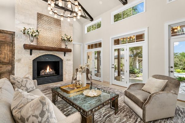 Chandelier, Fireplace, Interior, Living room