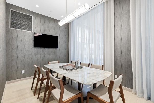 Dining room, Interior, Pendant Lights, Recessed Lighting, Wood Texture Flooring