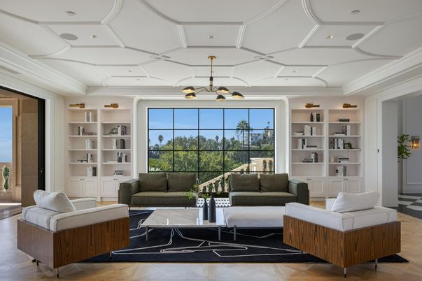 Interior, Living room, Pendant Lights, Recessed Lighting, Wood Texture Flooring
