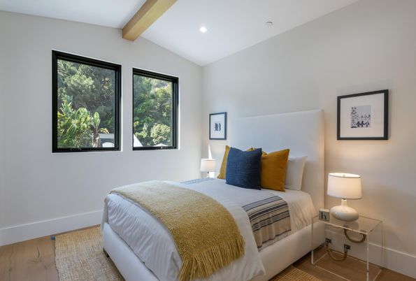 Bedroom, Interior, Recessed Lighting, Wooden Beams, Wood Texture Flooring