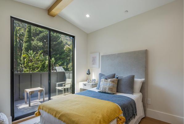 Bedroom, Interior, Recessed Lighting, Wooden Beams, Wood Texture Flooring