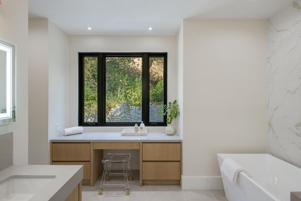 Bathroom, Free Standing Baths, Interior, Marble Walls, Recessed Lighting