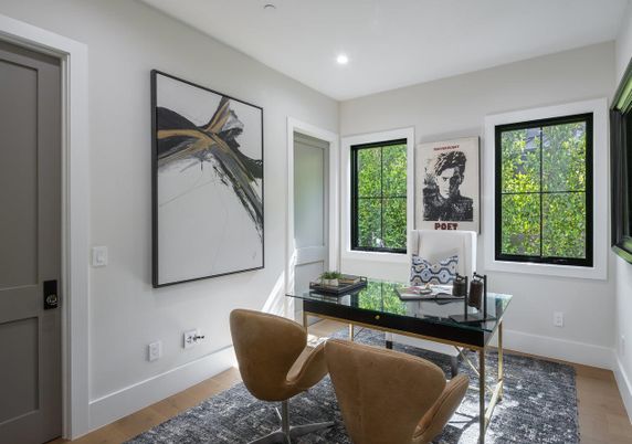 Home Office, Interior, Recessed Lighting, Wood Texture Flooring