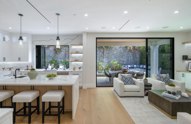 Interior, Kitchen, Pendant Lights, Recessed Lighting, Wood Texture Flooring