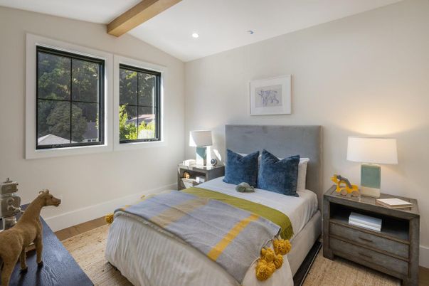 Bedroom, Interior, Recessed Lighting, Wooden Beams, Wood Texture Flooring