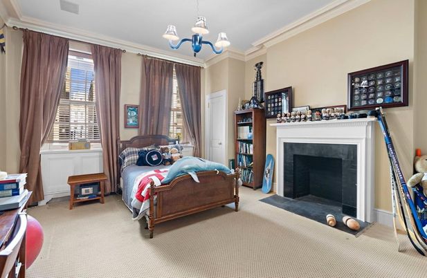 Bedroom, Chandelier, Fireplace, Interior