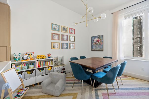 Dining room, Interior, Pendant Lights, Wood Texture Flooring
