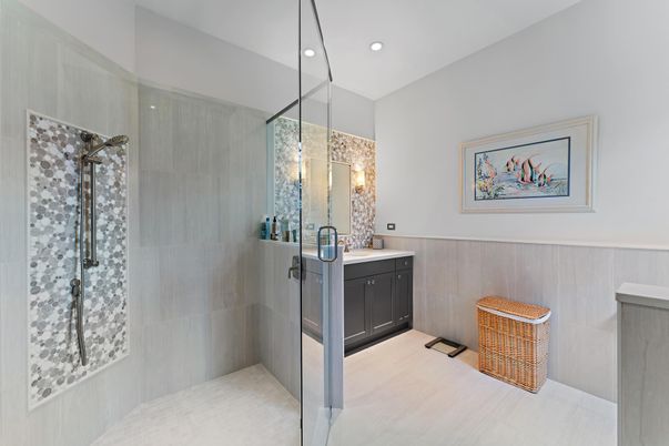 Bathroom, Glass Shower, Interior, Recessed Lighting