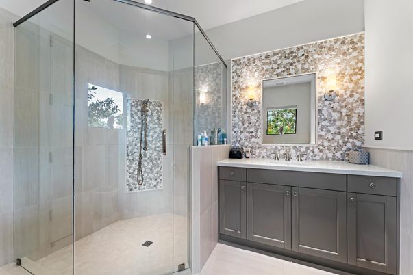 Bathroom, Glass Shower, Interior, Recessed Lighting