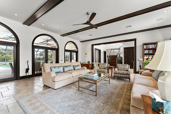 Interior, Living room, Recessed Lighting, Wooden Beams