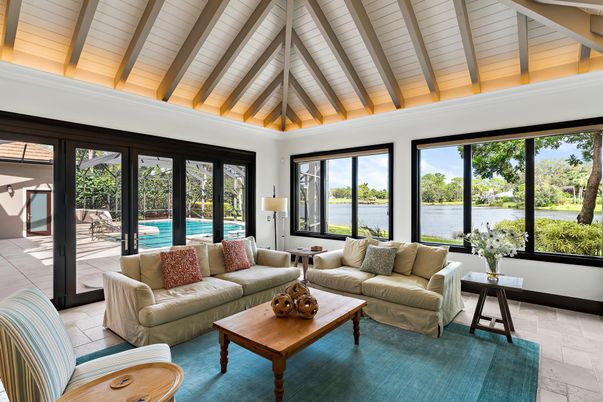Interior, Living room, Sun Room, Water, Wooden Ceilings