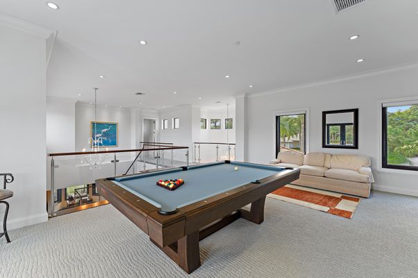 Billiard Table, Game Room, Interior, Recessed Lighting