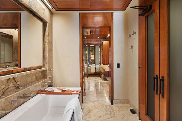Bathroom, Interior, Recessed Lighting, Wooden Ceilings