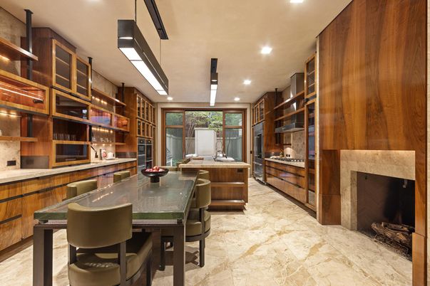Dining room, Fireplace, Interior, Kitchen, Recessed Lighting