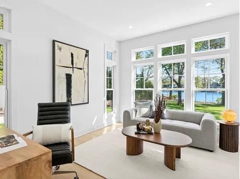 Home Office, Interior, Living room, Recessed Lighting, Water, Wood Texture Flooring