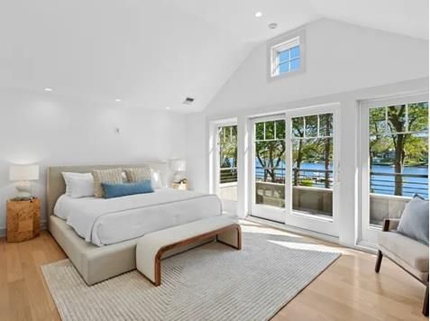 Bedroom, Interior, Recessed Lighting, Water, Wood Texture Flooring
