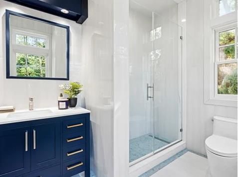 Bathroom, Glass Shower, Interior, Recessed Lighting
