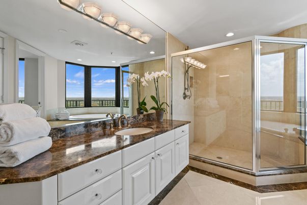 Bathroom, Dual Sink Vanities, Glass Shower, Interior, Recessed Lighting