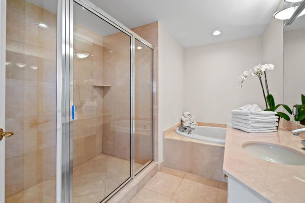 Bathroom, Glass Shower, Interior, Recessed Lighting