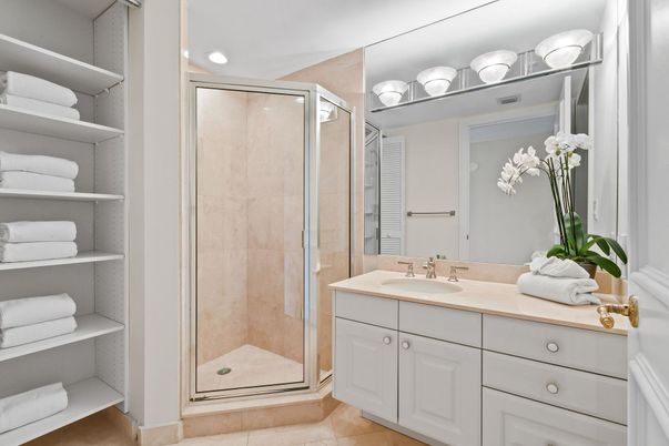 Bathroom, Glass Shower, Interior, Recessed Lighting