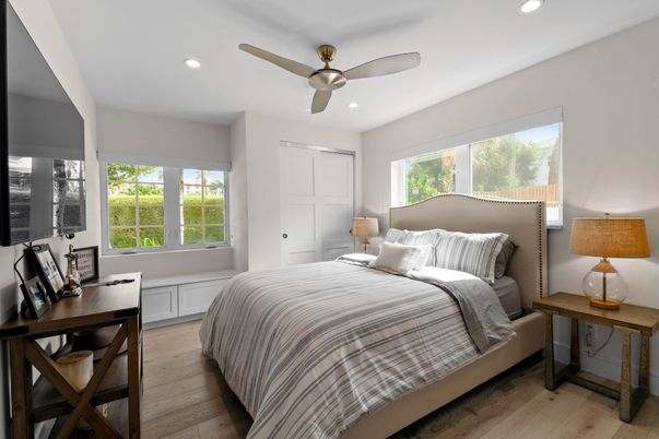 Bedroom, Interior, Recessed Lighting, Wood Texture Flooring