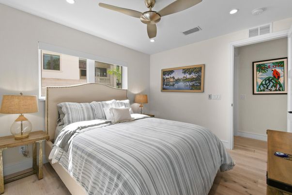 Bedroom, Interior, Recessed Lighting, Wood Texture Flooring