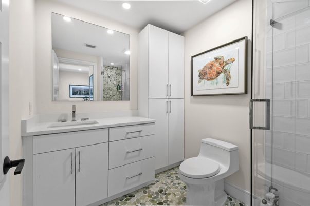 Bathroom, Glass Shower, Interior, Recessed Lighting
