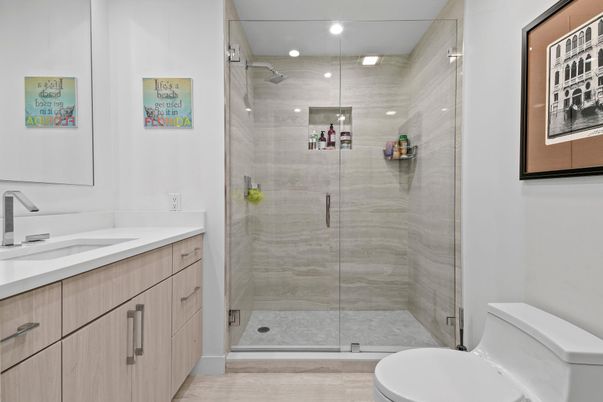 Bathroom, Dual Sink Vanities, Glass Shower, Interior, Recessed Lighting