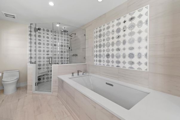 Bathroom, Glass Shower, Interior, Recessed Lighting