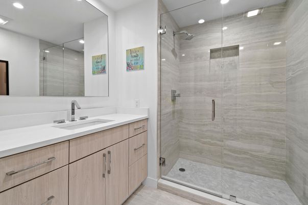 Bathroom, Dual Sink Vanities, Glass Shower, Interior, Recessed Lighting