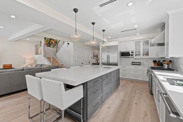 Interior, Kitchen, Living room, Pendant Lights, Recessed Lighting, Stainless Steel Appliances, Wood Texture Flooring