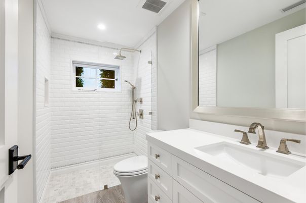 Bathroom, Interior, Recessed Lighting, Wood Texture Flooring