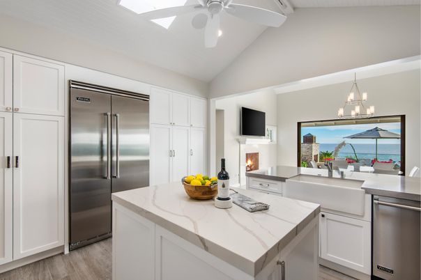 Interior, Kitchen, Pendant Lights, Stainless Steel Appliances, Water, Wood Texture Flooring