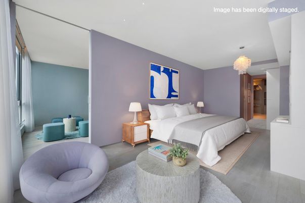 Bedroom, Chandelier, Interior, Recessed Lighting, Wood Texture Flooring