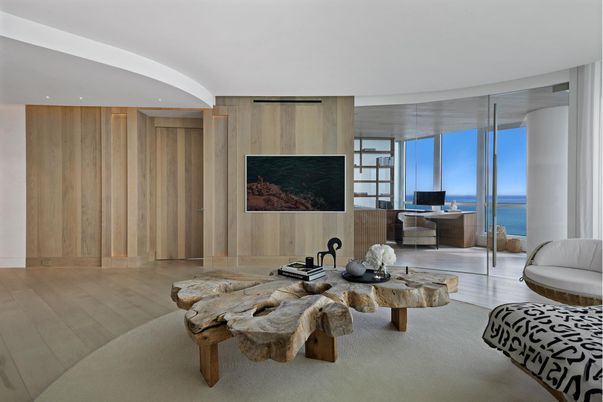 Interior, Living room, Recessed Lighting, Water, Wood Texture Flooring