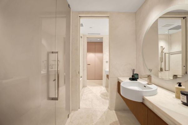 Bathroom, Dual Sink Vanities, Glass Shower, Interior, Recessed Lighting