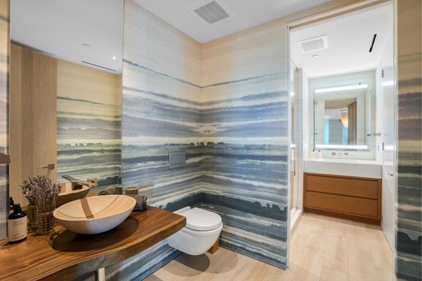 Bathroom, Interior, Recessed Lighting, Wood Texture Flooring