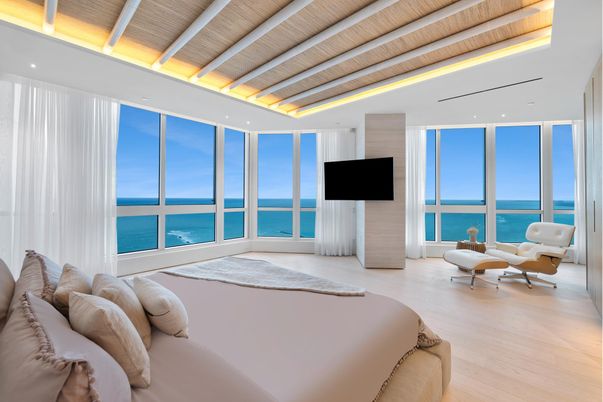 Bedroom, Interior, Recessed Lighting, Water, Wooden Beams, Wooden Ceilings, Wood Texture Flooring