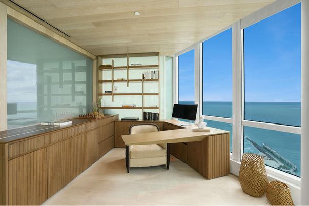 Home Office, Interior, Recessed Lighting, Water, Wooden Ceilings