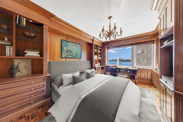 Bedroom, Chandelier, Interior, Water, Wood Texture Flooring, Wooden Walls