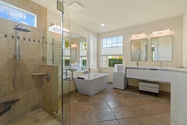 Bathroom, Dual Sink Vanities, Free Standing Baths, Glass Shower, Interior, Recessed Lighting