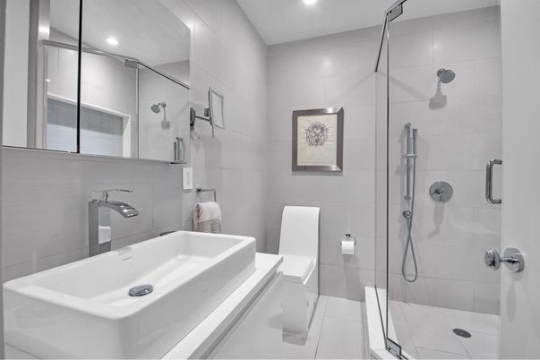 Bathroom, Glass Shower, Interior, Recessed Lighting