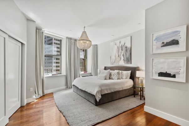 Bedroom, Chandelier, Interior, Wood Texture Flooring