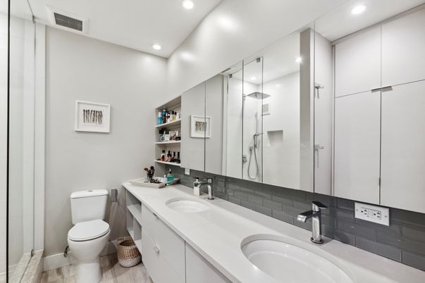 Bathroom, Dual Sink Vanities, Glass Shower, Interior, Recessed Lighting