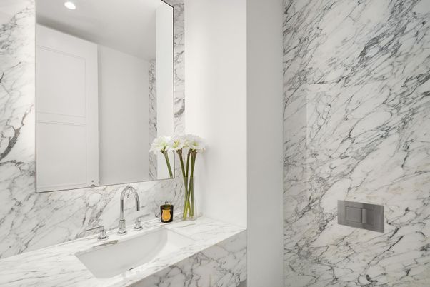 Bathroom, Interior, Marble, Marble Walls, Recessed Lighting