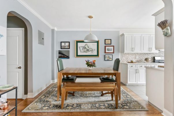 Dining room, Interior, Pendant Lights, Wood Texture Flooring
