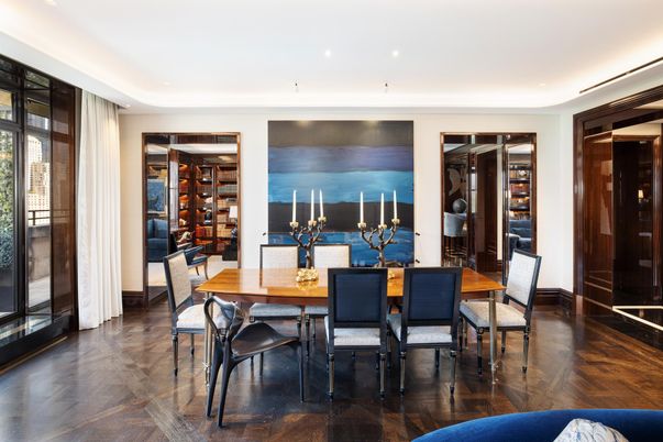 Dining room, Interior, Recessed Lighting, Wine Storage, Wood Texture Flooring