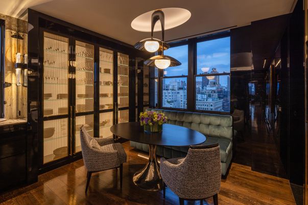 Dining room, Interior, Pendant Lights, Wood Texture Flooring